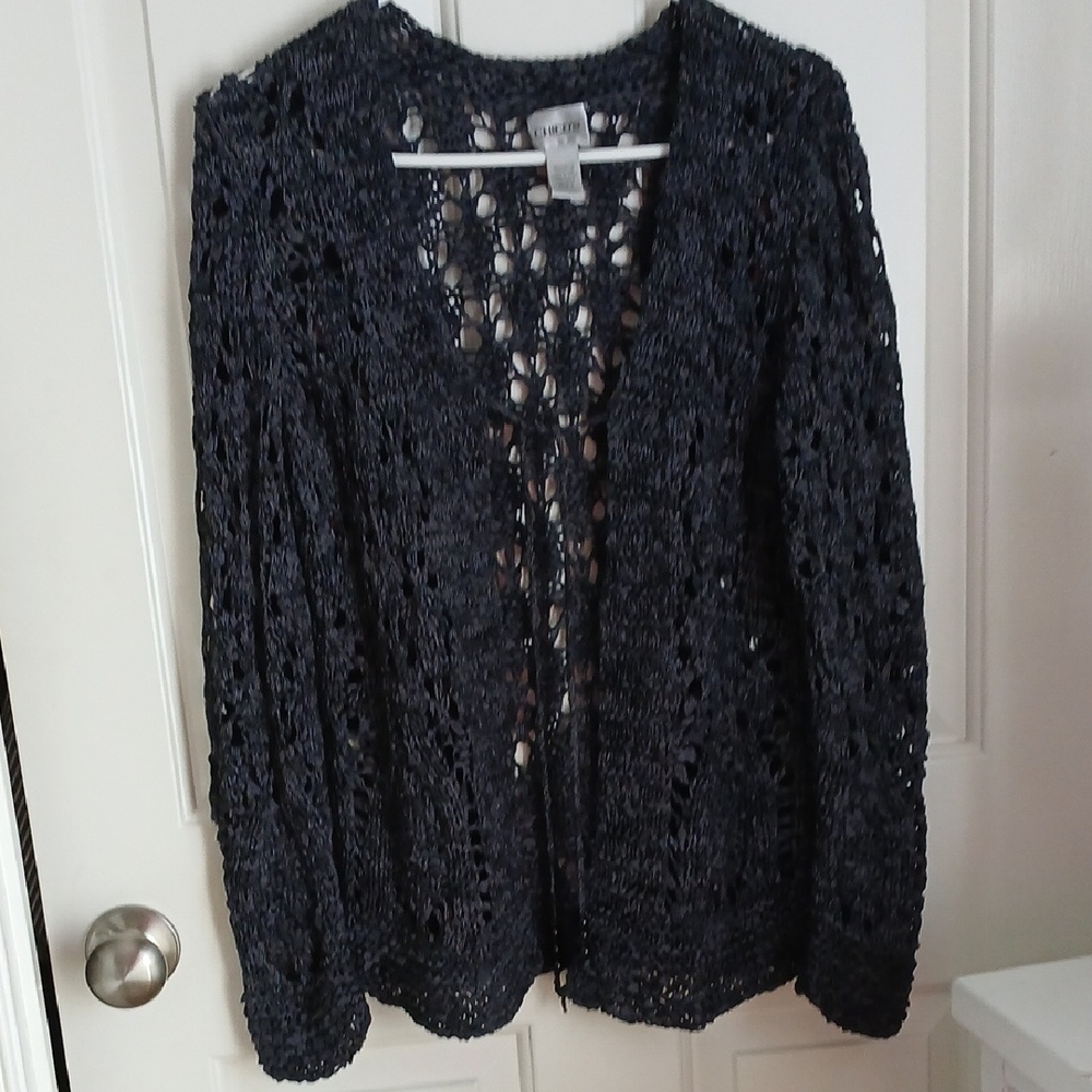 Chico's Charcoal Grey Open-Knit Cardigan